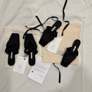 NWT Bundle of 2 Sleeper Satin Puff Slippers Black Slip-On Satin sz 39 & 41